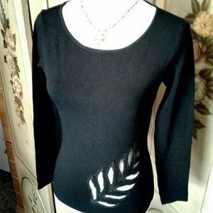 Bou Bou Classic Black Top w/See Thru Leaf  Pattern